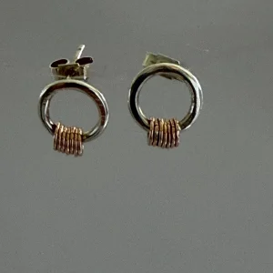 Chakra silver stud earrings with 7 tiny circles of gold