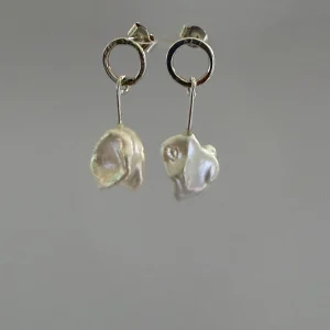 Organic keishi pearl stud dangle earrings